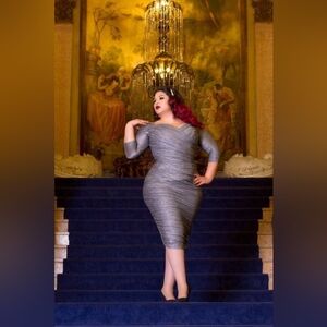 Silver sultry Pinup Couture Monica dress by Laura Byrnes- XL